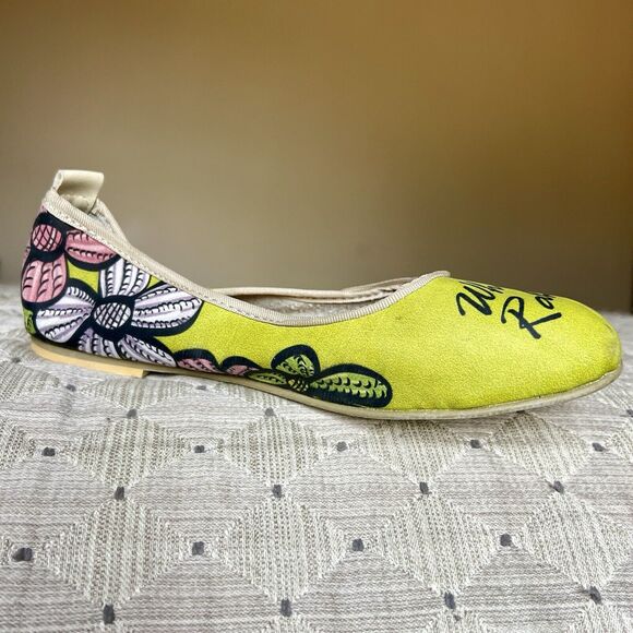 Rockit “White Rabbit” Green Printed Leather Ballet Flat Shoes Women EU 38 US 7.5 - Picture 3 of 16